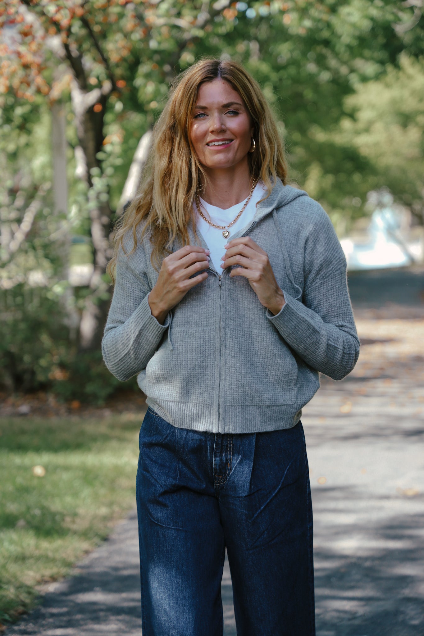 Cashmere Waffle Zip Hoodie in Grey Heather