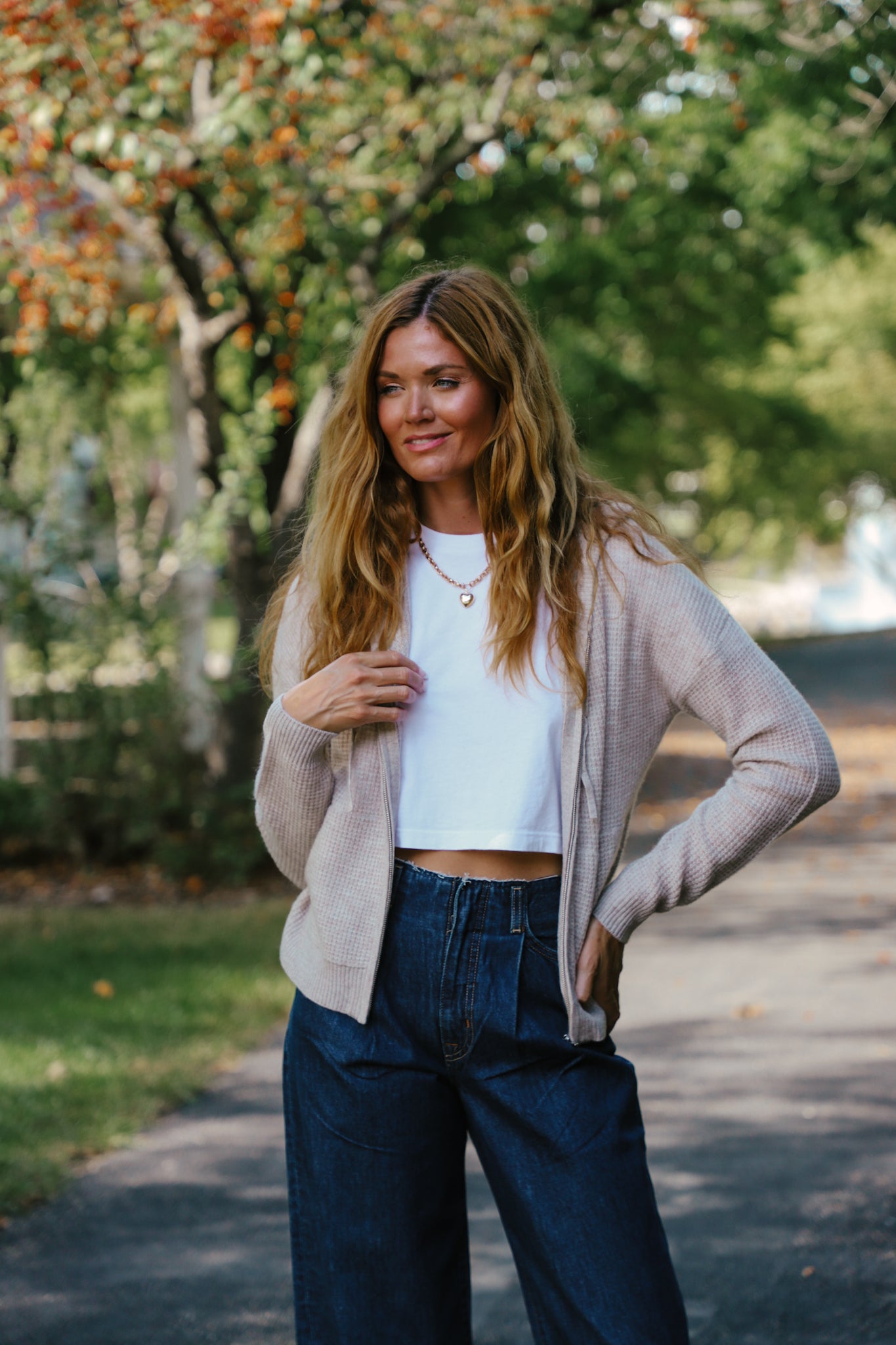 Cashmere Waffle Zip Hoodie in Sandwisp Heather