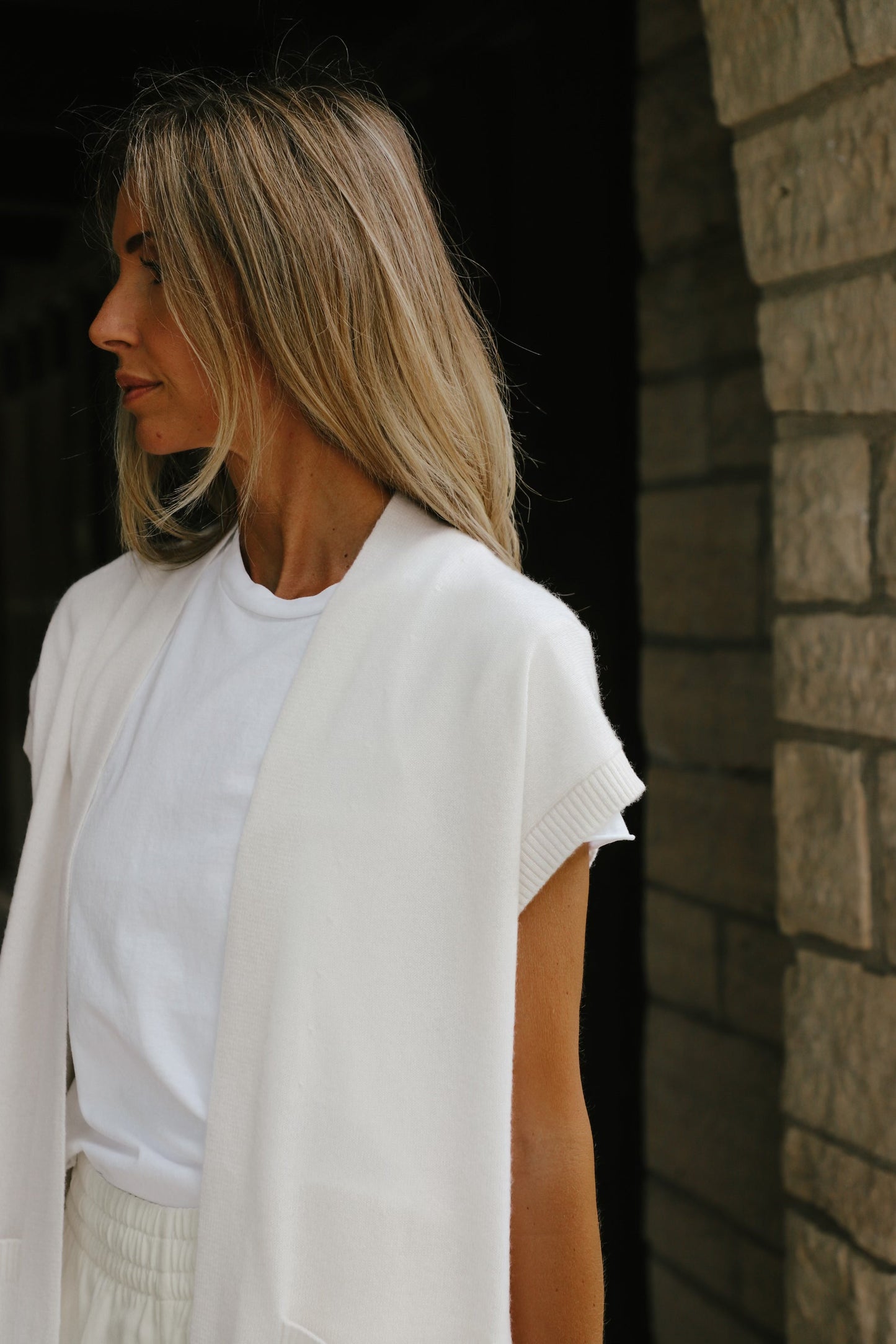 Long Open Cashmere Duster Cardigan in Soft White