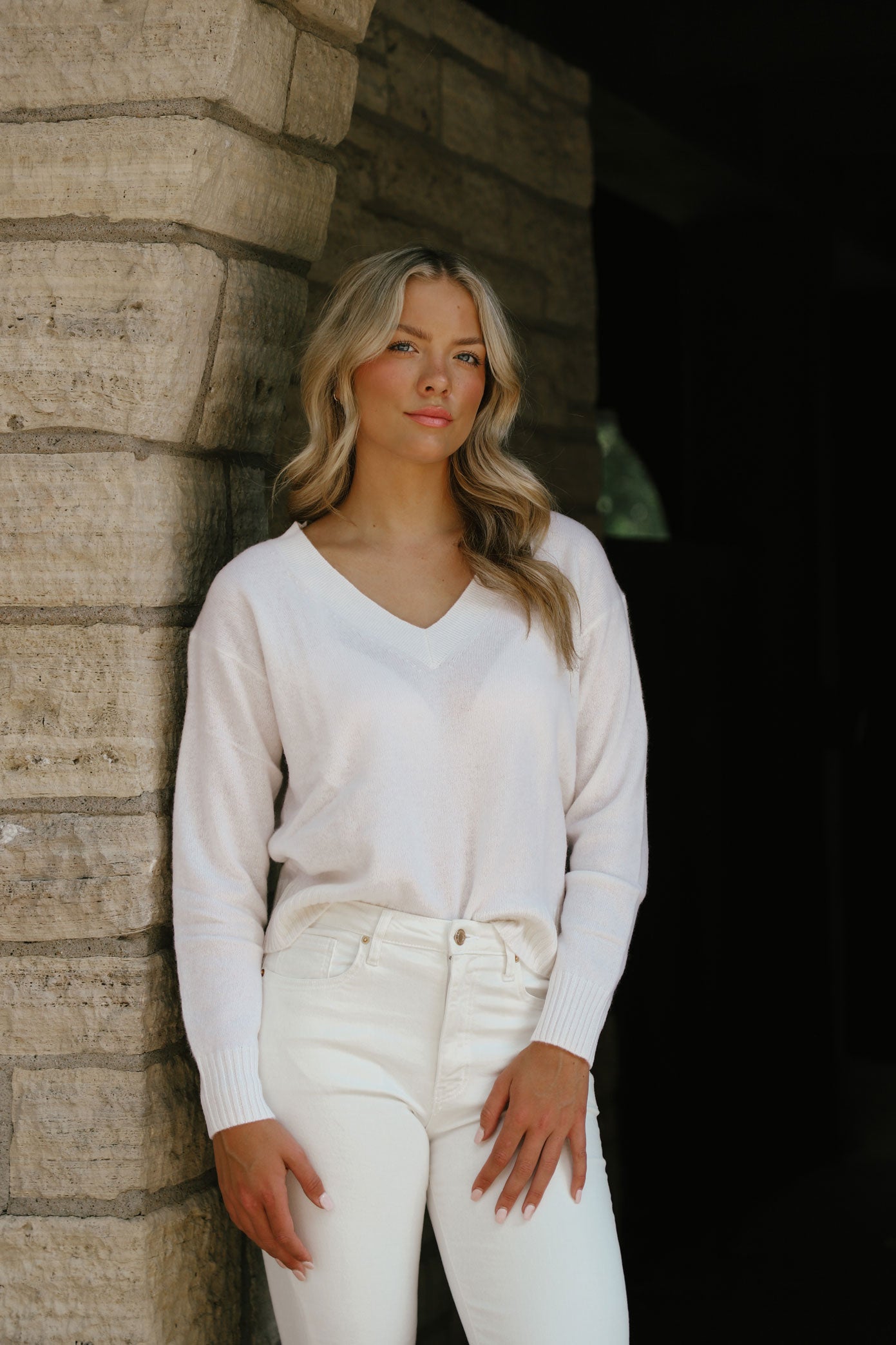 Cashmere Perfect V-Neck Sweater in Soft White