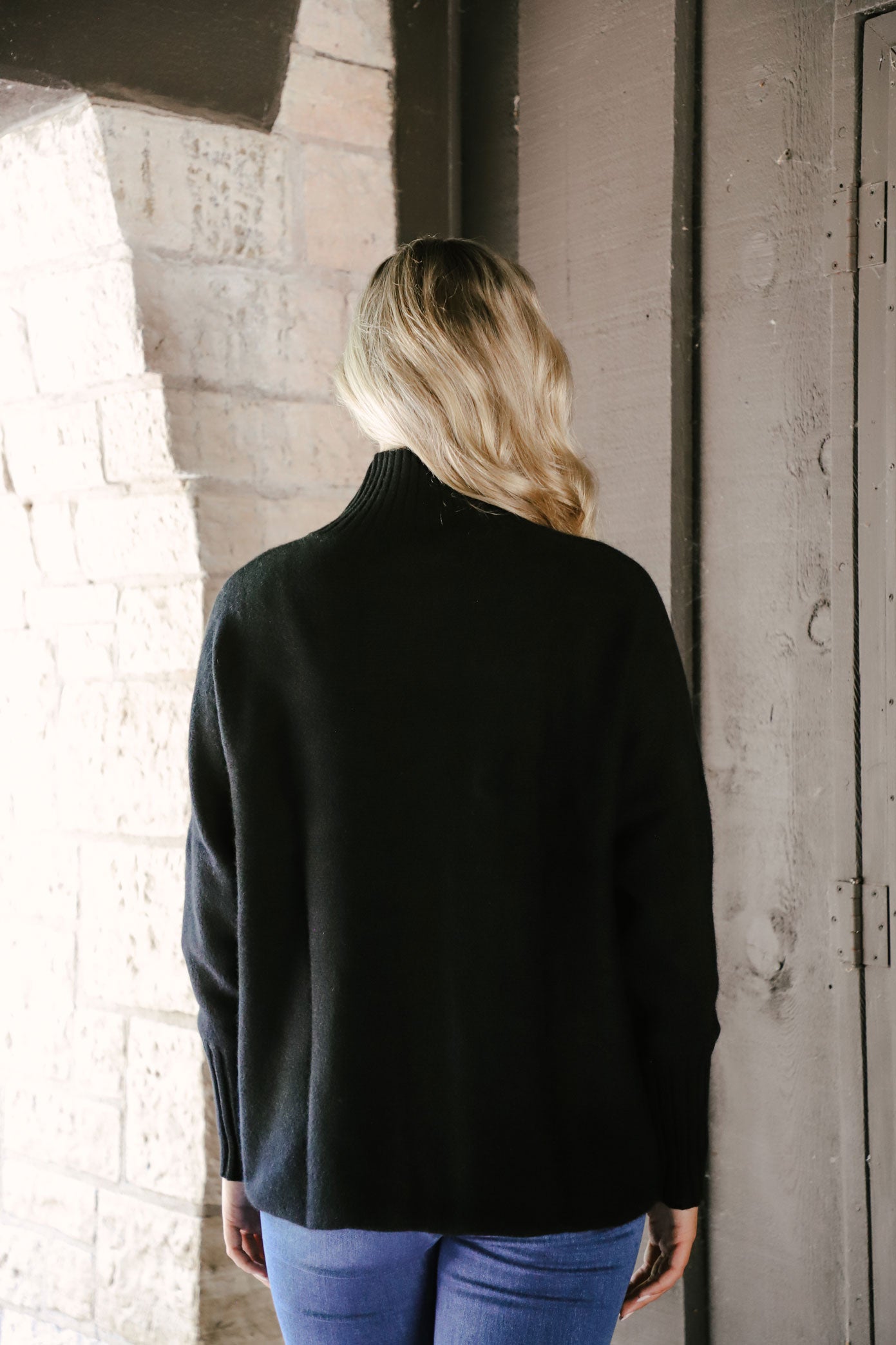 Cashmere Dolman Stand Neck Sweater in Black