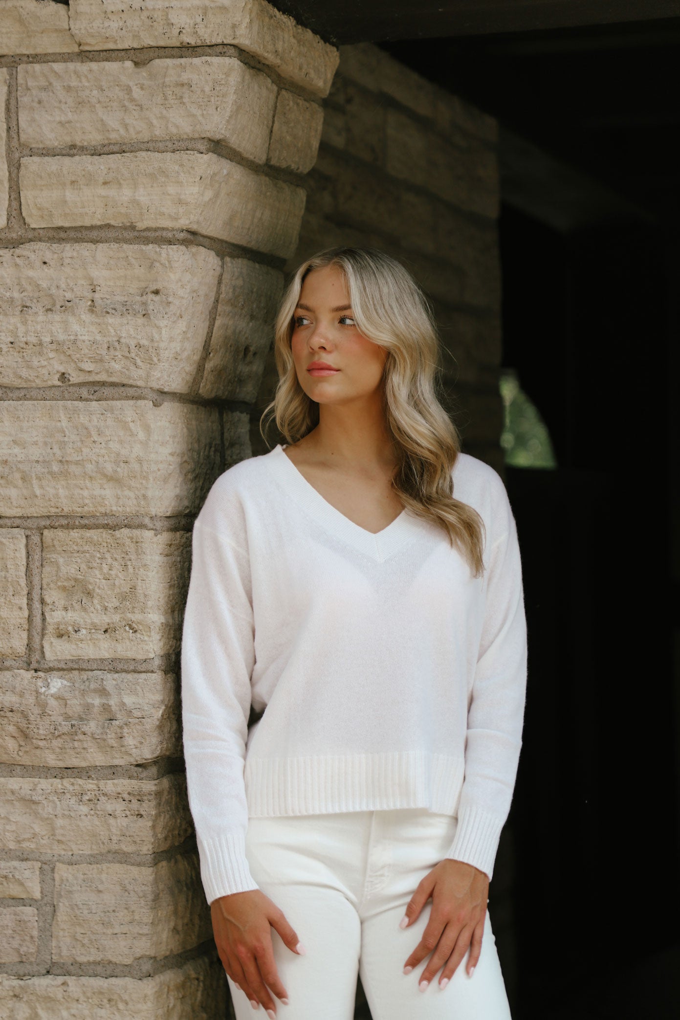 Cashmere Perfect V-Neck Sweater in Soft White
