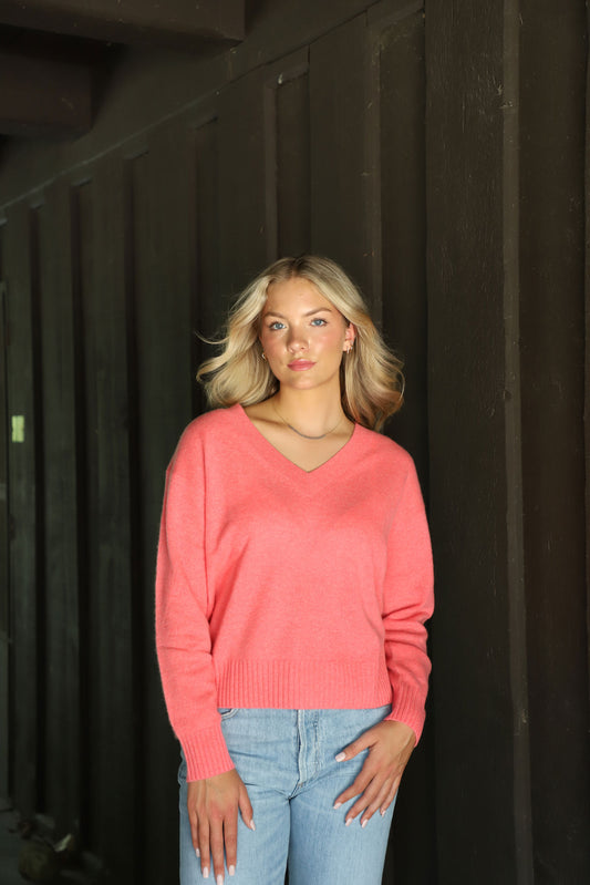 Cashmere Perfect V-Neck Sweater in Popsicle