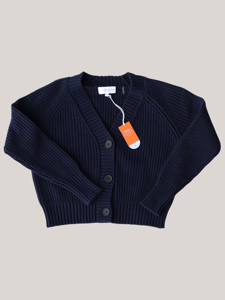 Cotton Tape V-Neck Cardigan in Navy