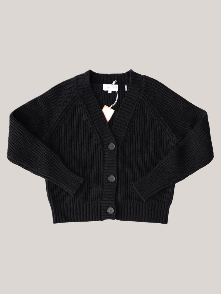 Cotton Tape V-Neck Cardigan in Black