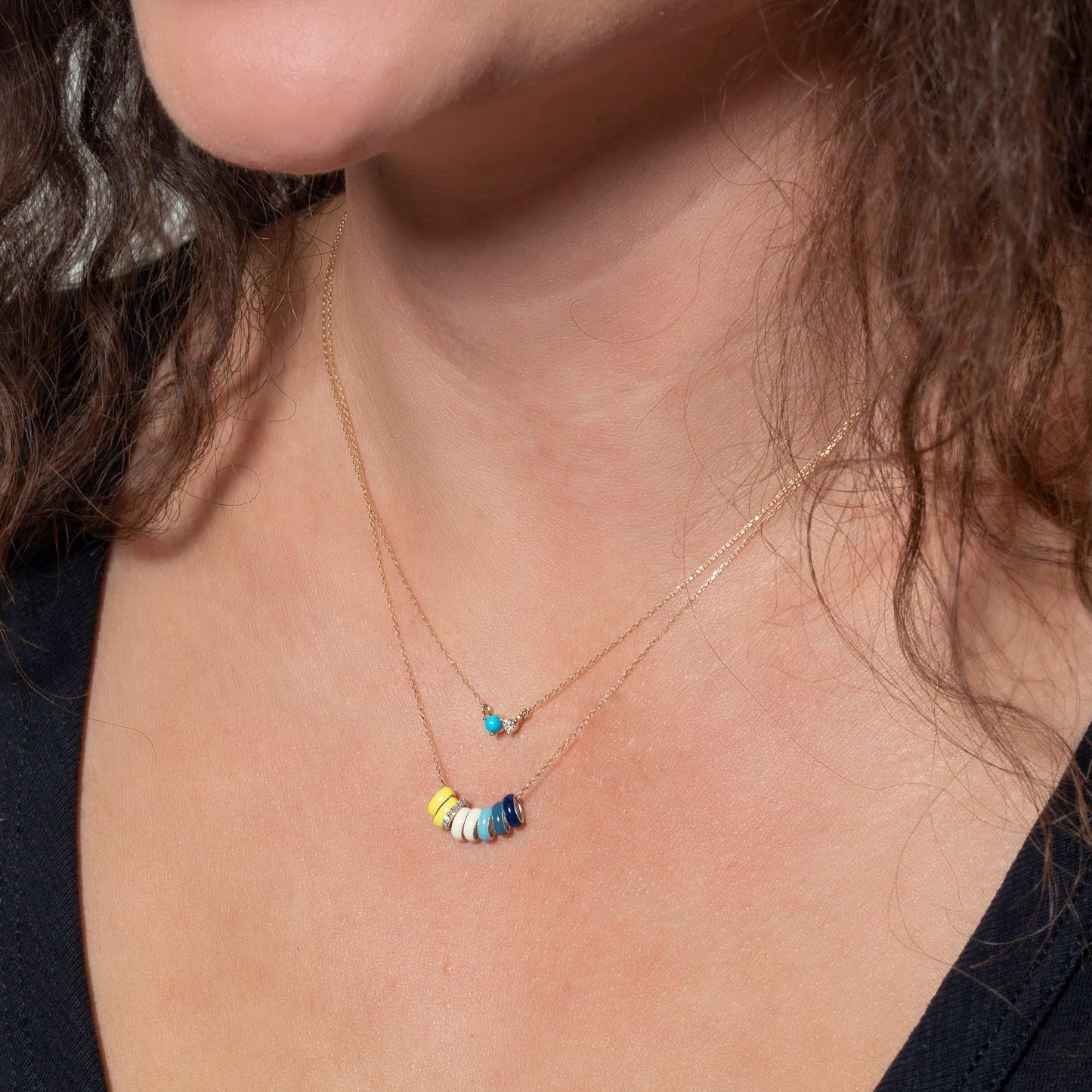 Turquoise + Diamond Amigos Necklace in Y14k