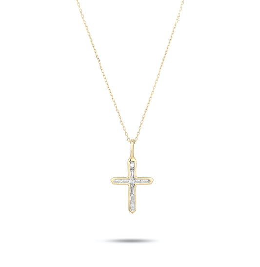 Baguette Cross Necklace in Y14