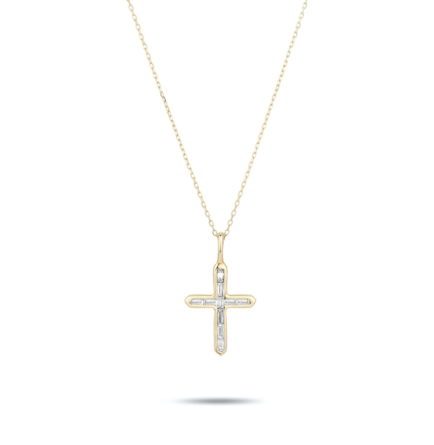 Baguette Cross Necklace in Y14